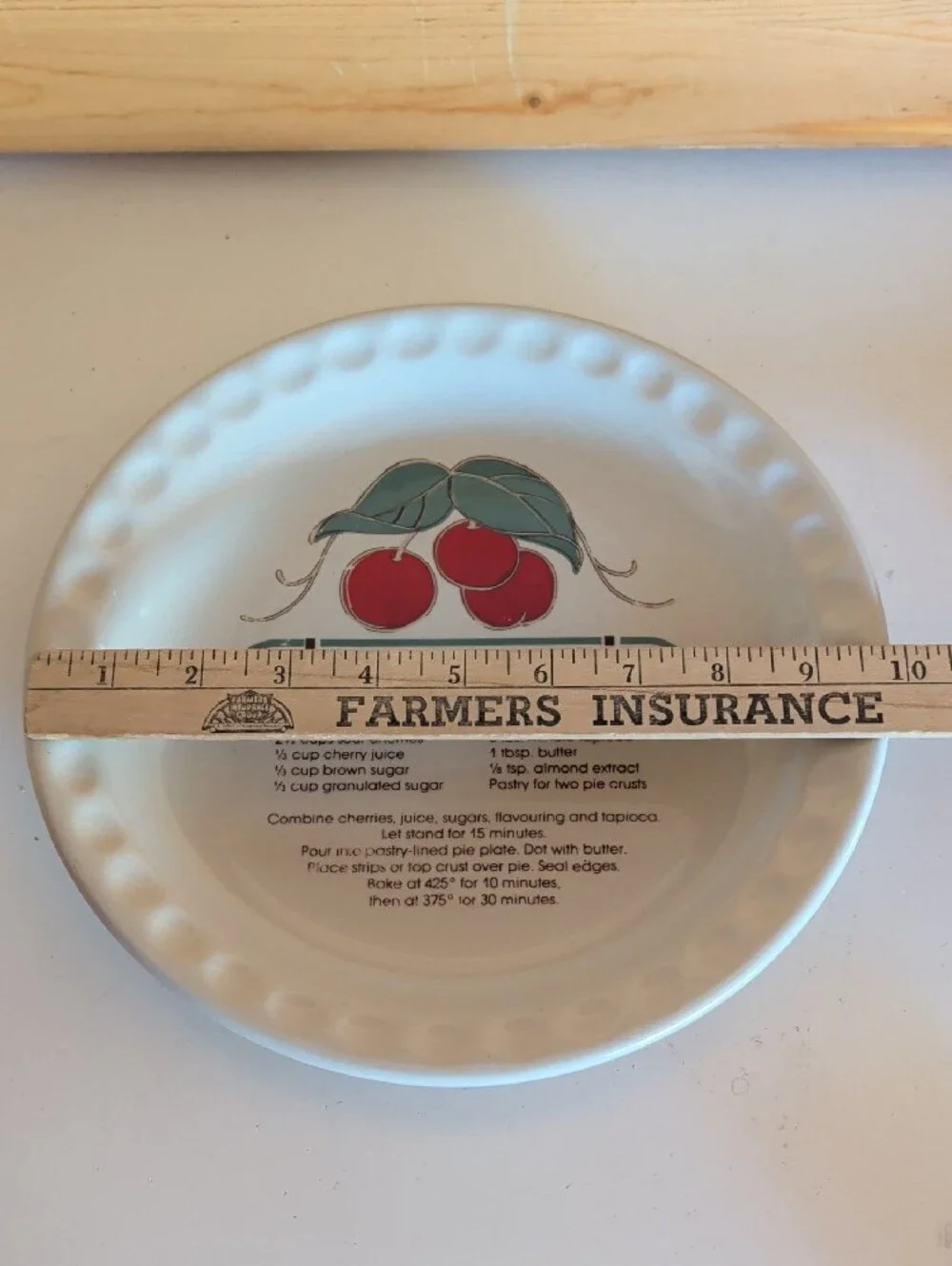VTG. Cherry Pie  Plate. Recipe Plate, Scalloped Rim. 10